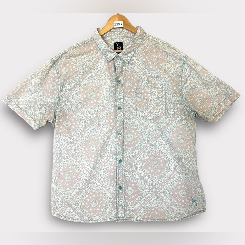 Kane Unke Shirt Men’s 2XL Paisley pattern Button Up Short Sleeve Cotton Collared